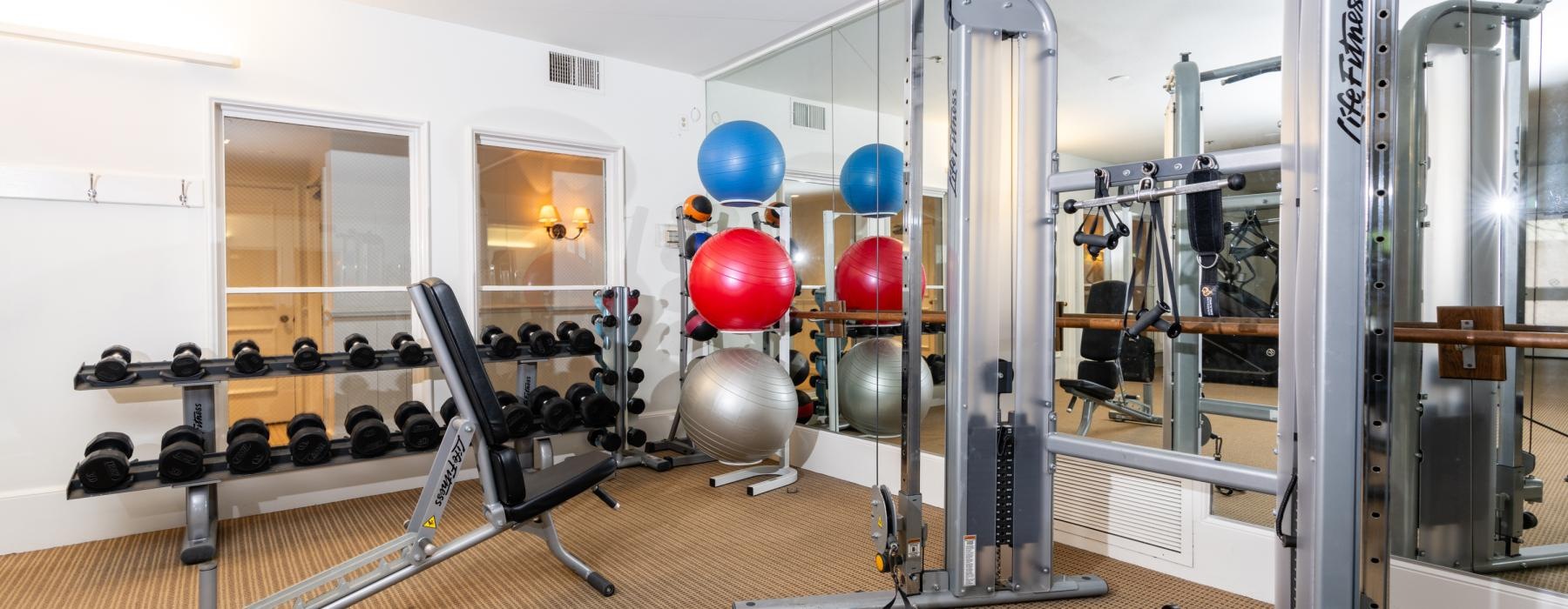 a room with exercise equipment